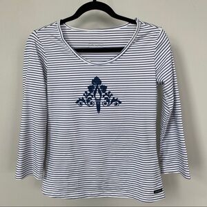 Athleta Navy Blue & White Striped Top Size S